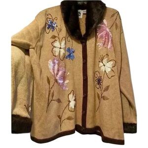 Womens Vintage Cottagecore Grandma Knits Floral Cardigan Novelty Sweater 3X